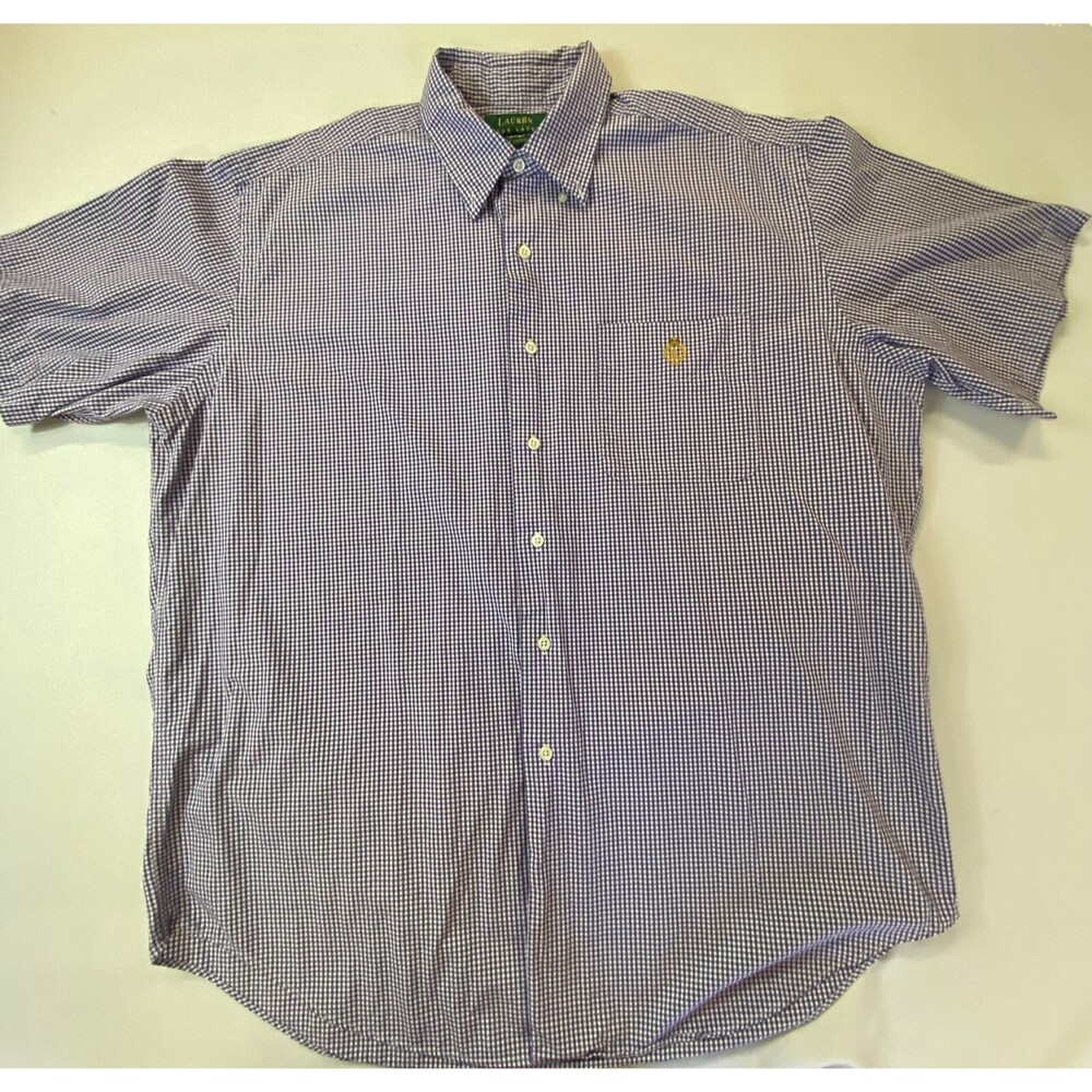 Lauren Ralph Lauren Mens Purple White Check Short Sleeve Button Down Size L